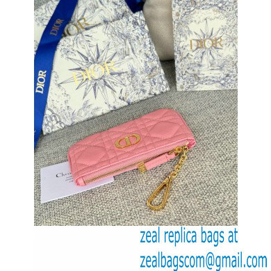 Dior Caro Myrte Zipped Key Case in pink Supple Cannage Calfskin 2024