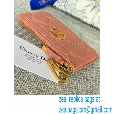 Dior Caro Myrte Zipped Key Case in powder pink Supple Cannage Calfskin 2024