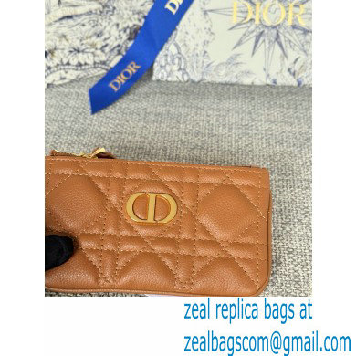 Dior Caro Myrte Zipped Key Case in tan Supple Cannage Calfskin 2024