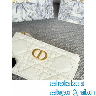 Dior Caro Myrte Zipped Key Case in white Supple Cannage Calfskin 2024