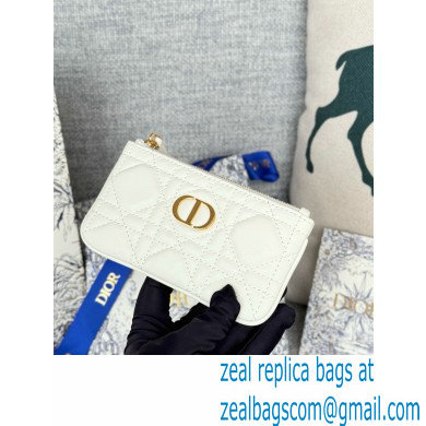 Dior Caro Myrte Zipped Key Case in white Supple Cannage Calfskin 2024