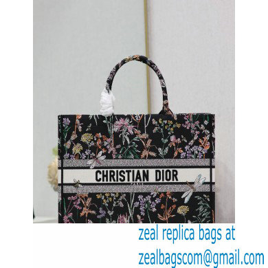 Dior LARGE Book Tote Bag in Black Multicolor Dior Herbarium Embroidery 2024