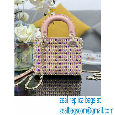 Dior Mini Lady Dior Bag Multicolor Satin Embroidered with Mirrors, Beads and Strass 2024