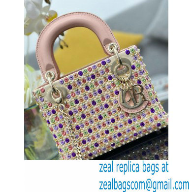 Dior Mini Lady Dior Bag Multicolor Satin Embroidered with Mirrors, Beads and Strass 2024