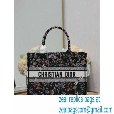 Dior medium Book Tote Bag in Black Multicolor Dior Herbarium Embroidery 2024