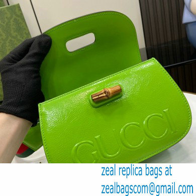 Gucci Bamboo 1947 Patent Leather Small bag with Embossed GUCCI Logo Green 675797 2024