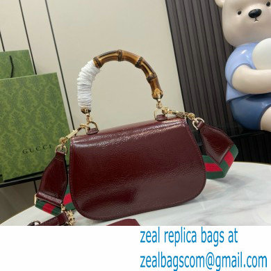 Gucci Bamboo 1947 Patent Leather Small bag with Embossed GUCCI Logo burgundy 675797 2024