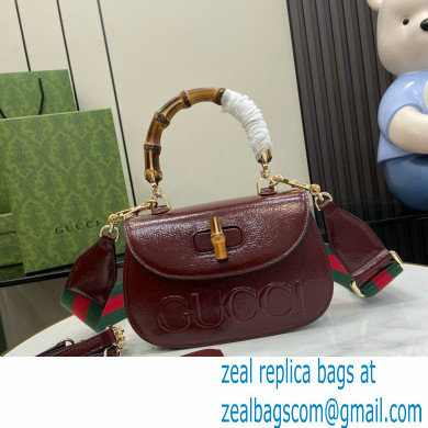 Gucci Bamboo 1947 Patent Leather Small bag with Embossed GUCCI Logo burgundy 675797 2024