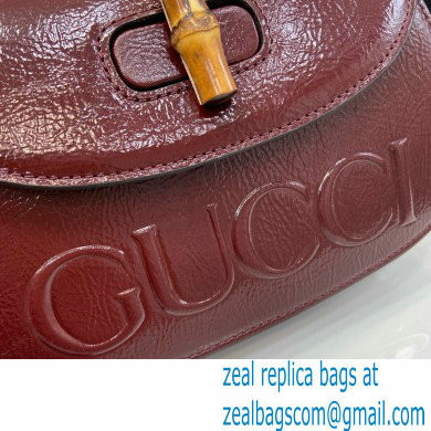 Gucci Bamboo 1947 Patent Leather Small bag with Embossed GUCCI Logo burgundy 675797 2024