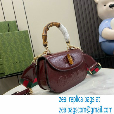 Gucci Bamboo 1947 Patent Leather Small bag with Embossed GUCCI Logo burgundy 675797 2024