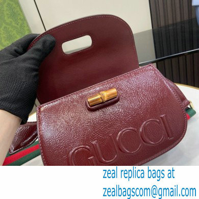 Gucci Bamboo 1947 Patent Leather Small bag with Embossed GUCCI Logo burgundy 675797 2024