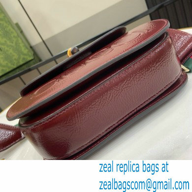 Gucci Bamboo 1947 Patent Leather Small bag with Embossed GUCCI Logo burgundy 675797 2024