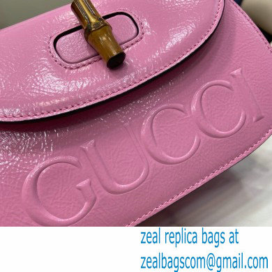 Gucci Bamboo 1947 Patent Leather Small bag with Embossed GUCCI Logo pink 675797 2024