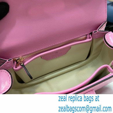 Gucci Bamboo 1947 Patent Leather Small bag with Embossed GUCCI Logo pink 675797 2024