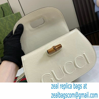 Gucci Bamboo 1947 Patent Leather Small bag with Embossed GUCCI Logo white 675797 2024