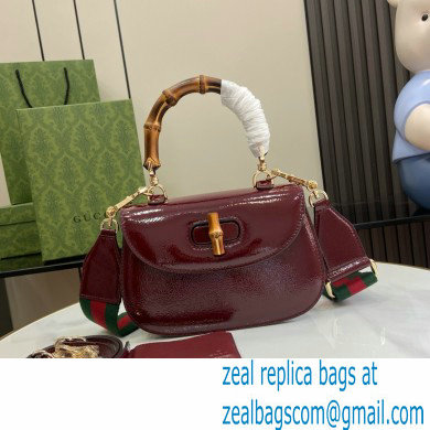 Gucci Bamboo 1947 small top handle bag in patent leather burgundy 2024