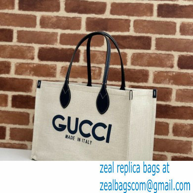 Gucci Medium tote bag with Gucci print 772176 in Beige/Blue cotton linen canvas 2024