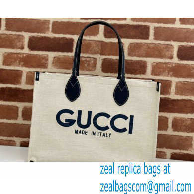 Gucci Medium tote bag with Gucci print 772176 in Beige/Blue cotton linen canvas 2024