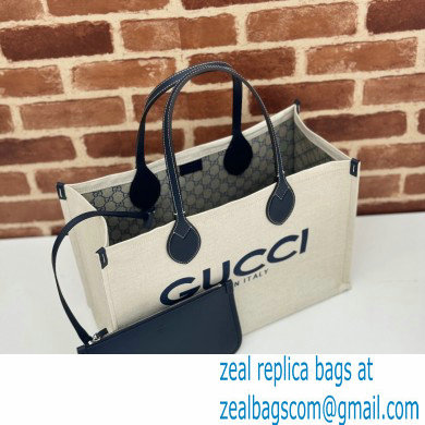 Gucci Medium tote bag with Gucci print 772176 in Beige/Blue cotton linen canvas 2024