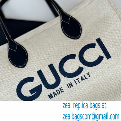 Gucci Medium tote bag with Gucci print 772176 in Beige/Blue cotton linen canvas 2024