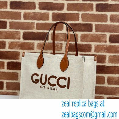 Gucci Medium tote bag with Gucci print 772176 in Beige/Brown cotton linen canvas 2024