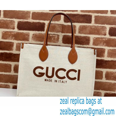 Gucci Medium tote bag with Gucci print 772176 in Beige/Brown cotton linen canvas 2024