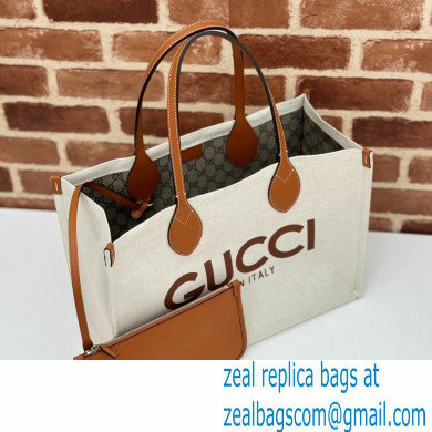 Gucci Medium tote bag with Gucci print 772176 in Beige/Brown cotton linen canvas 2024