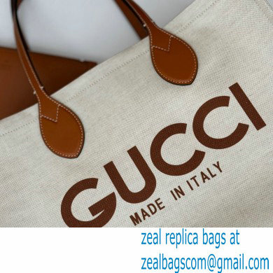 Gucci Medium tote bag with Gucci print 772176 in Beige/Brown cotton linen canvas 2024