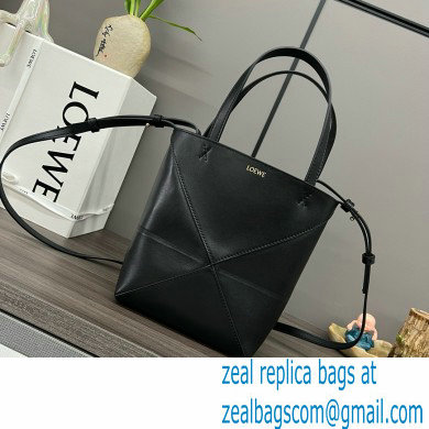 LOEWE Mini Puzzle Fold Tote in shiny calfskin 052322 black 2024