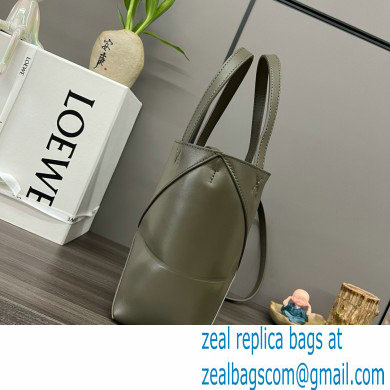 LOEWE Mini Puzzle Fold Tote in shiny calfskin 052322 dark khaki green 2024