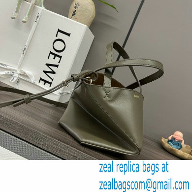 LOEWE Mini Puzzle Fold Tote in shiny calfskin 052322 dark khaki green 2024