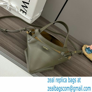 LOEWE Mini Puzzle Fold Tote in shiny calfskin 052322 dark khaki green 2024