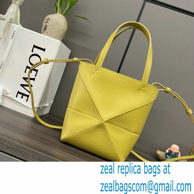 LOEWE Mini Puzzle Fold Tote in shiny calfskin 052322 lemon yellow 2024