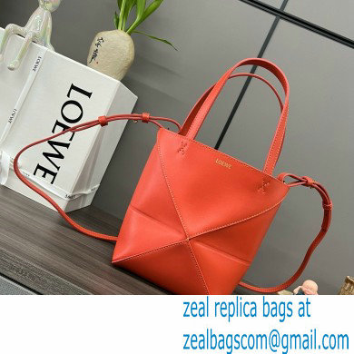 LOEWE Mini Puzzle Fold Tote in shiny calfskin 052322 orange 2024