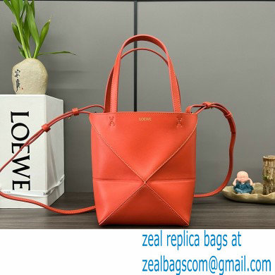 LOEWE Mini Puzzle Fold Tote in shiny calfskin 052322 orange 2024