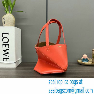 LOEWE Mini Puzzle Fold Tote in shiny calfskin 052322 orange 2024