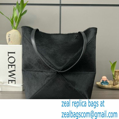 LOEWE Puzzle Fold Tote in black suede leather 052316 2024