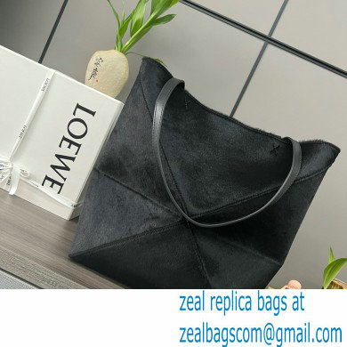 LOEWE Puzzle Fold Tote in black suede leather 052316 2024