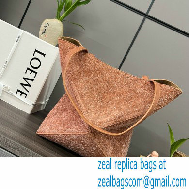 LOEWE Puzzle Fold Tote in pink suede leather 052316 2024