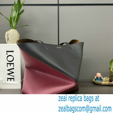 LOEWE Puzzle Fold Tote in shiny calfskin 052316 black/burgundy 2024