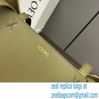 LOEWE Puzzle Fold Tote in shiny calfskin 052316 dark khaki green/green 2024