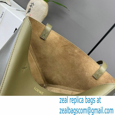 LOEWE Puzzle Fold Tote in shiny calfskin 052316 dark khaki green/green 2024