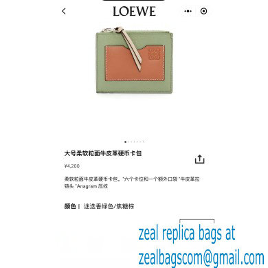 Loewe Large coin cardholder in soft grained calfskin Green