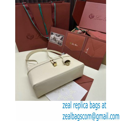 Loro Piana Extra Bag L27 with New lock charms in Smooth Calfskin White 2024