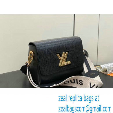 Louis Vuitton Epi leather Twist MM Bag M24765 Black with textile handle and Monogram Flowers 2024