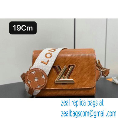 Louis Vuitton Epi leather Twist PM Bag M24758 Gold Brown with textile handle and Monogram Flowers 2024