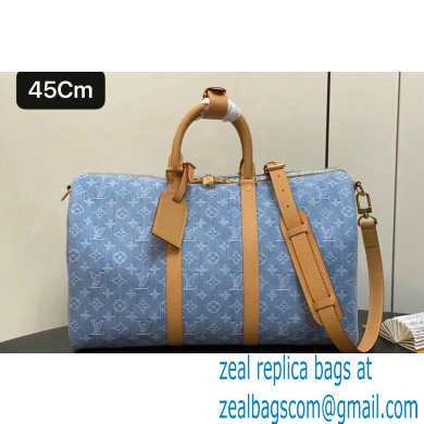 Louis Vuitton Monogram Denim Keepall Bandouliere 45 Bag M25334 LV By The Pool Sky Blue 2024