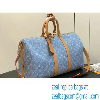 Louis Vuitton Monogram Denim Keepall Bandouliere 45 Bag M25334 LV By The Pool Sky Blue 2024