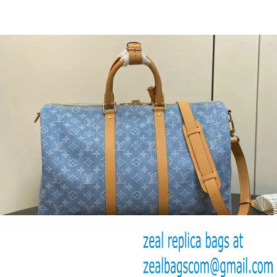 Louis Vuitton Monogram Denim Keepall Bandouliere 45 Bag M25334 LV By The Pool Sky Blue 2024