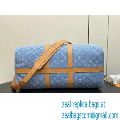 Louis Vuitton Monogram Denim Keepall Bandouliere 45 Bag M25334 LV By The Pool Sky Blue 2024